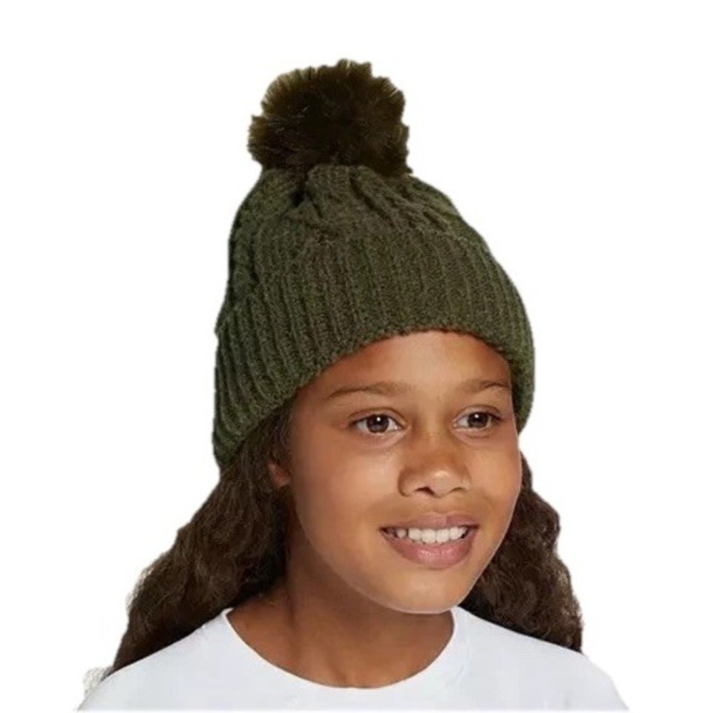 NWT‎ DSG Girl's Cable Pom Beanie, Olive